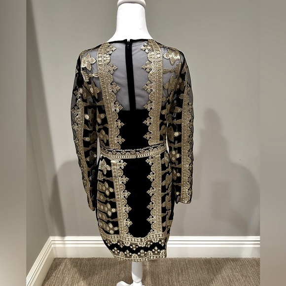 Nicole Miller Black & Gold Brocade Dress Size 6 - Picture 2 of 6